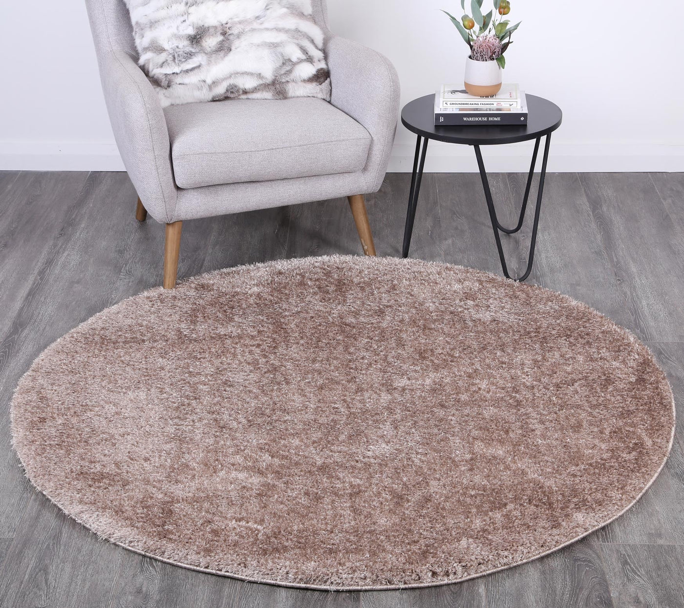 Puffy Soft Shaggy Round Rug Beige