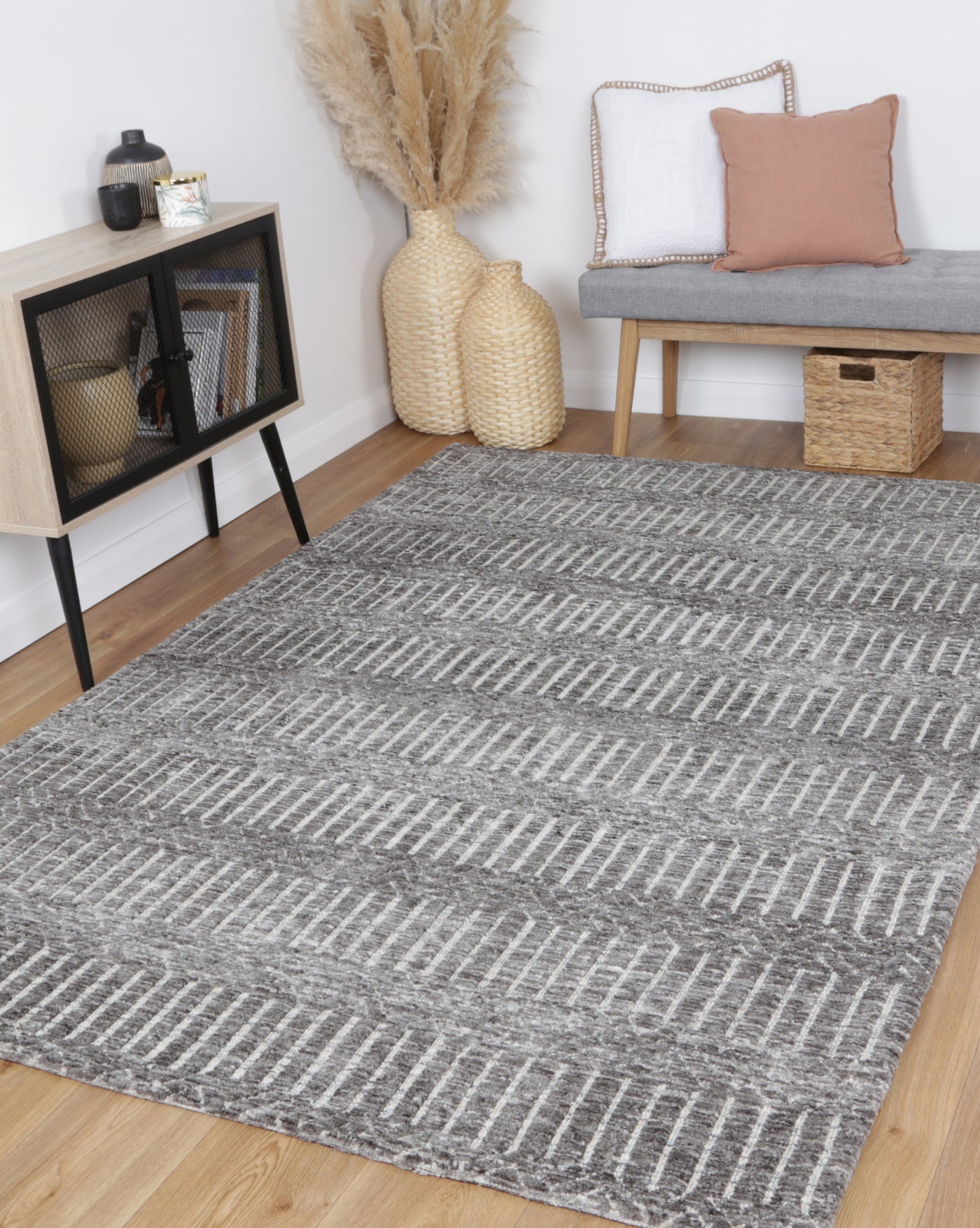 Amber Charcoal & Beige Cotton Blend Rug