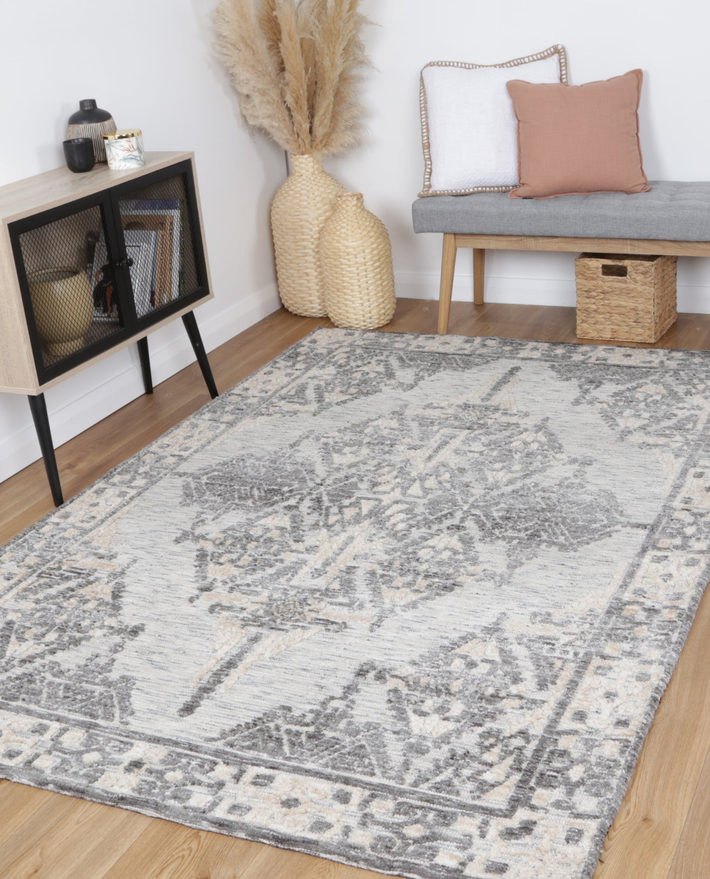 Amber Charcoal & Beige Cotton Blend Rug