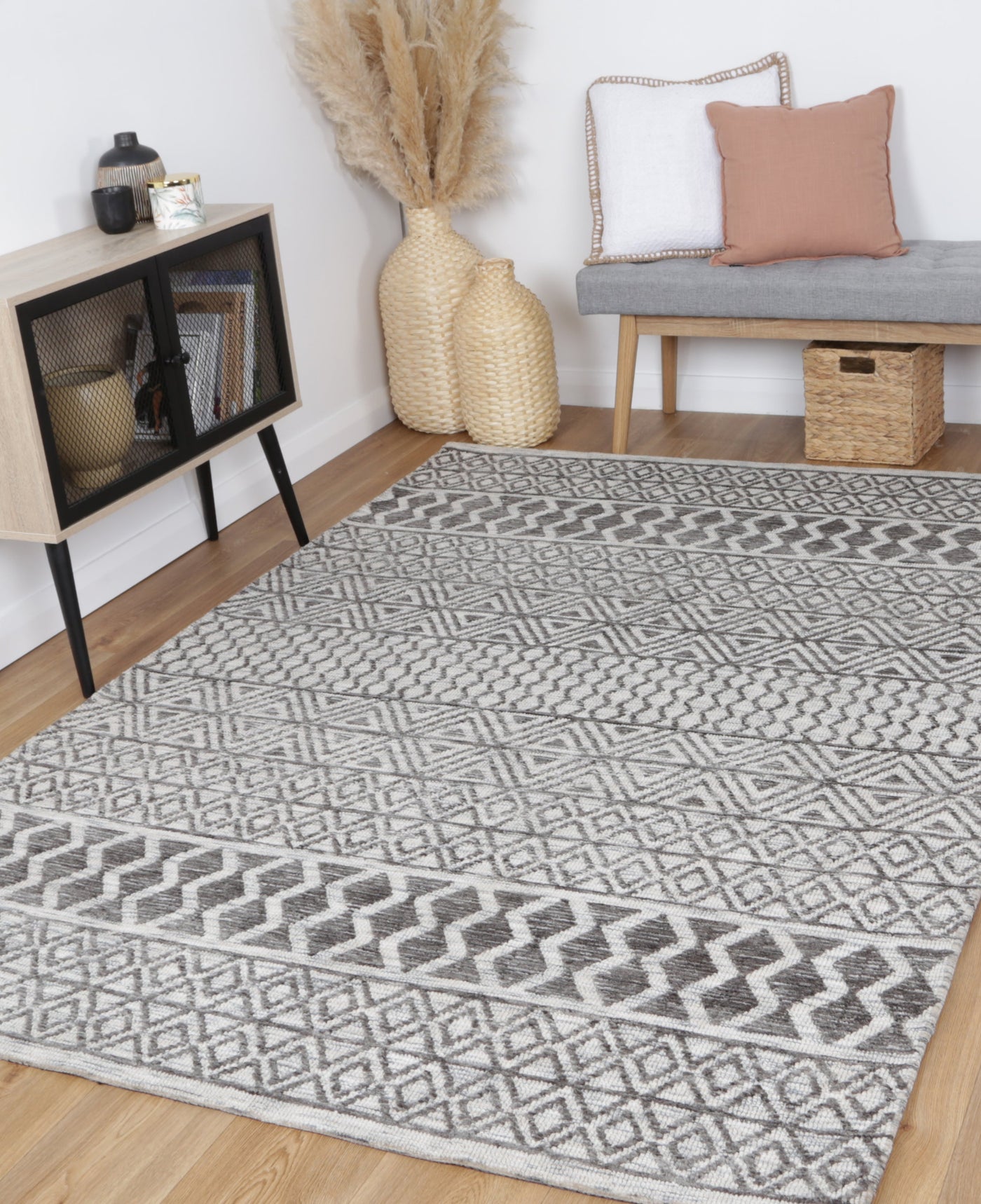 Amber Charcoal & Beige Cotton Blend Rug