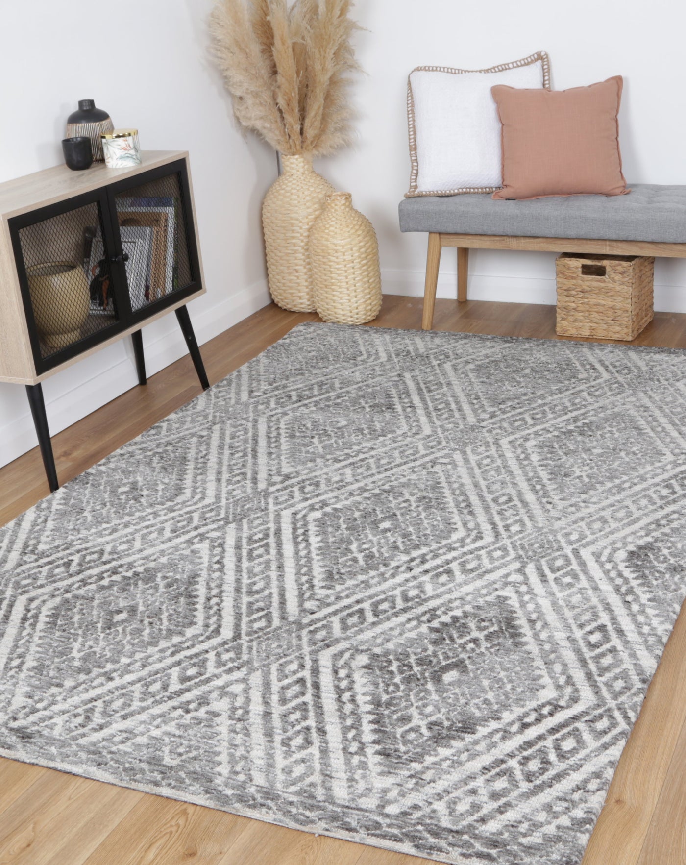 Amber Charcoal & Beige Cotton Blend Rug