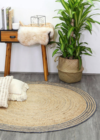 Abex Grey Jute Round Rug