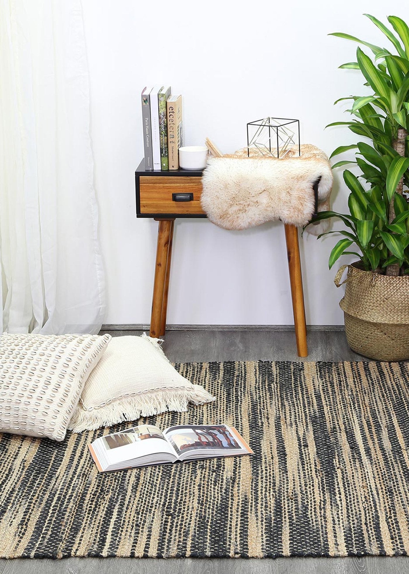 Holma Stripe Grey Jute Rug