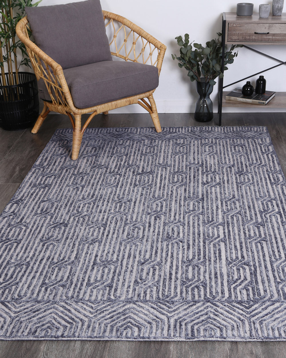 Tran 1 Blue Contemporary Rug