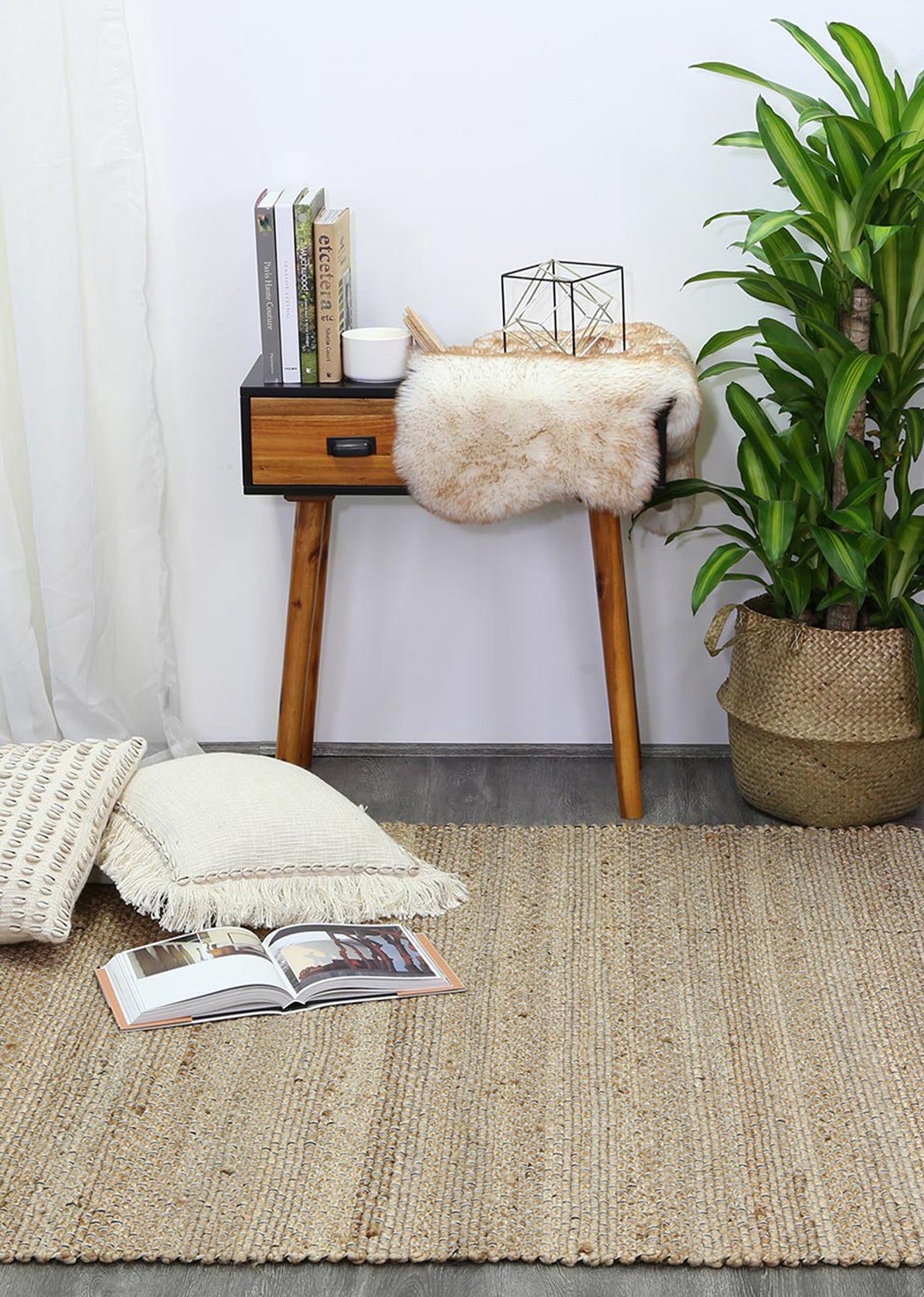 Azer Black Natural Basket Weave Jute Rug