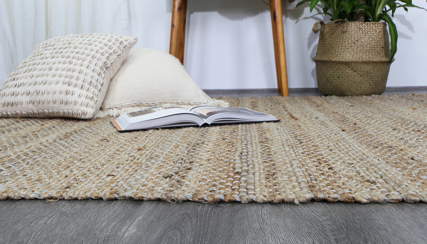 Azer Blue Natural Basket Weave Jute Rug