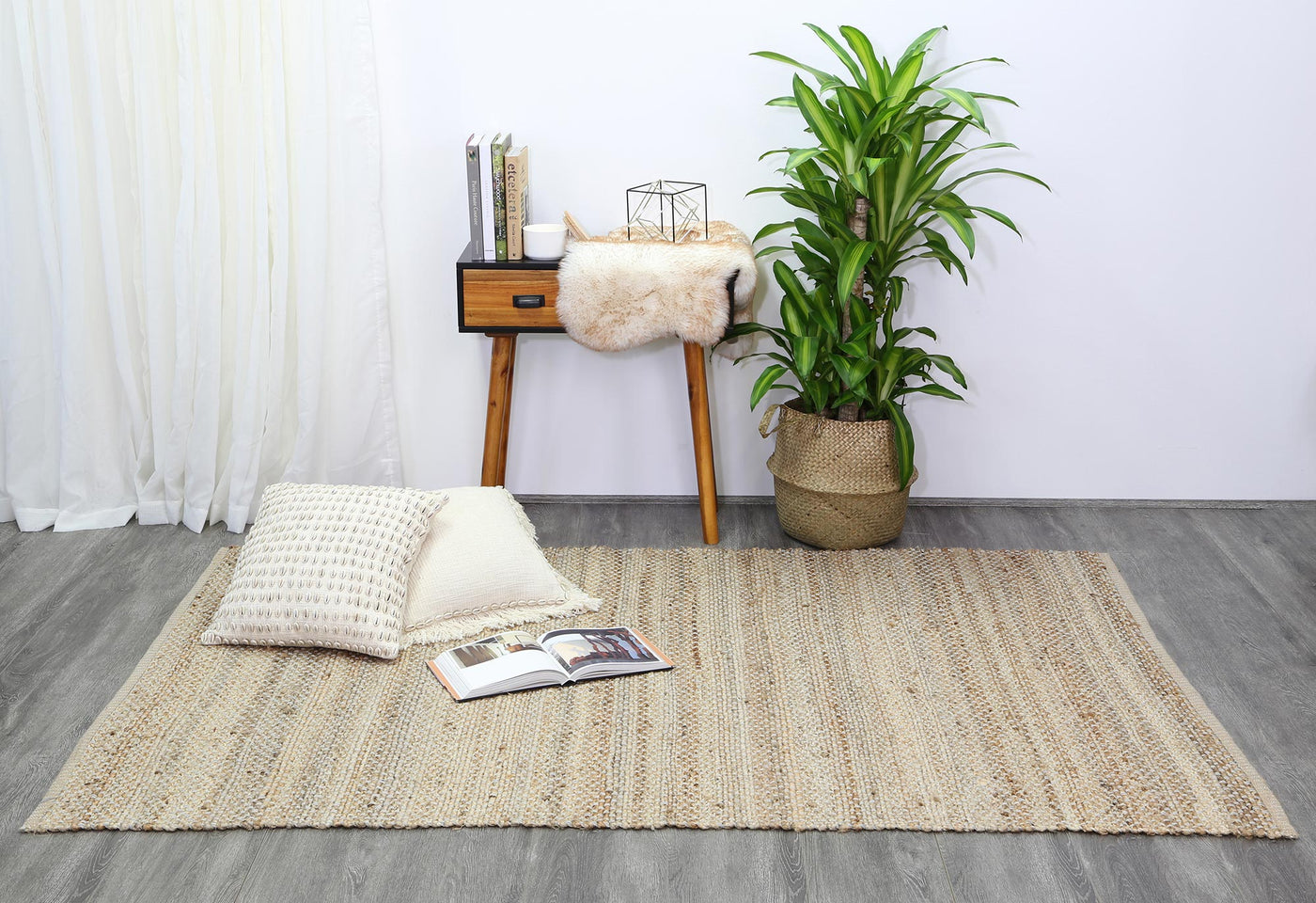 Azer Blue Natural Basket Weave Jute Rug